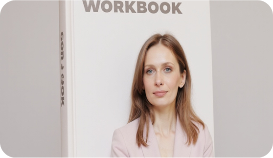 Woman holding a printed workbook